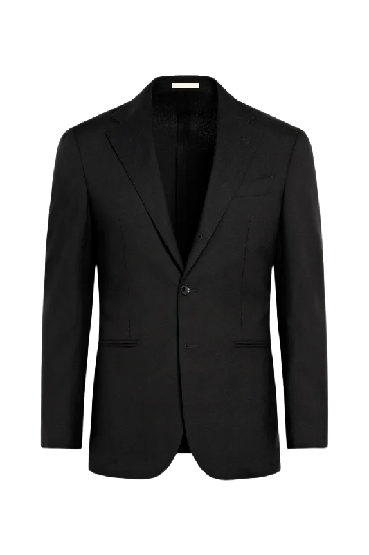 Black 2-Button Wool Single Breasted Suit