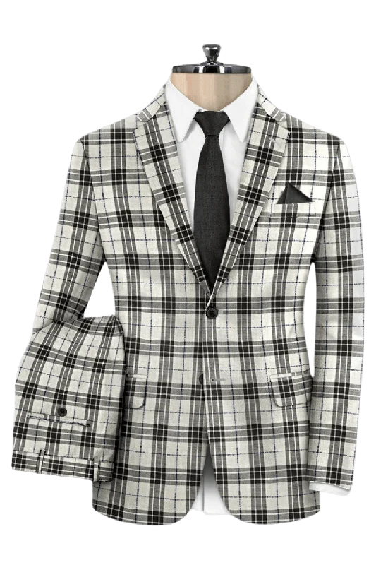 Black & Ivory Plaid Wool 3-Piece Suit