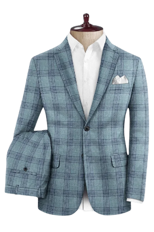 Blue Plaid Wool Single Vent Suit