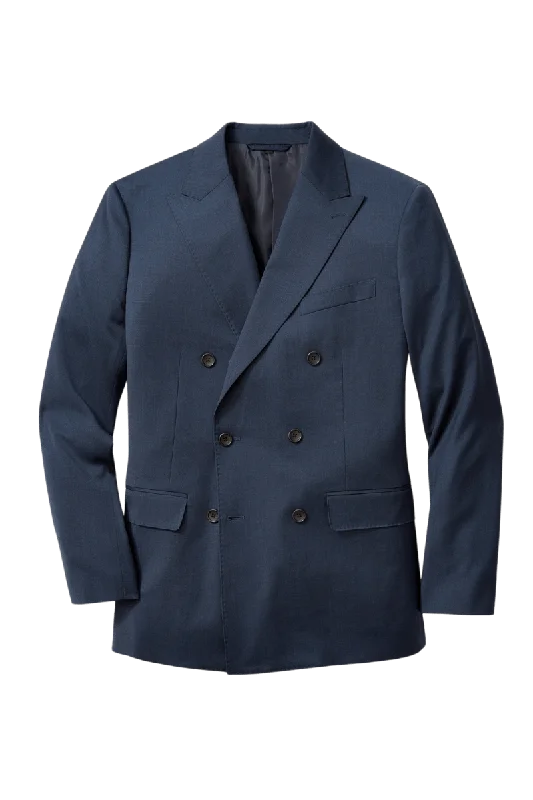 Blue Wool Peak lapel Double Breasted Jacket