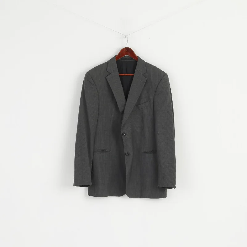 Strellson Premium Line Men M Blazer Grey Striped Finest Super 100 Single Breasted Jacket