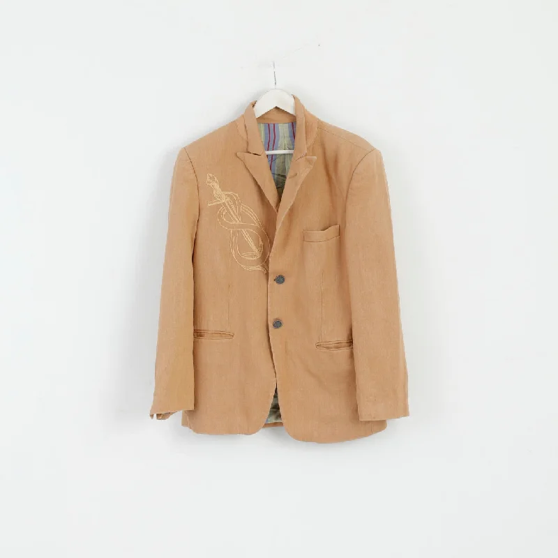 As 7 Th Lum Mens 40 S Blazer Beige Linen Cotton Blend Emroidered Jacket