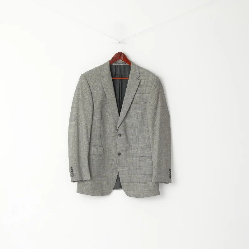 PuntaSetta Men 40 Blazer Grey Check Wool Vintage Single Breasted Jacket