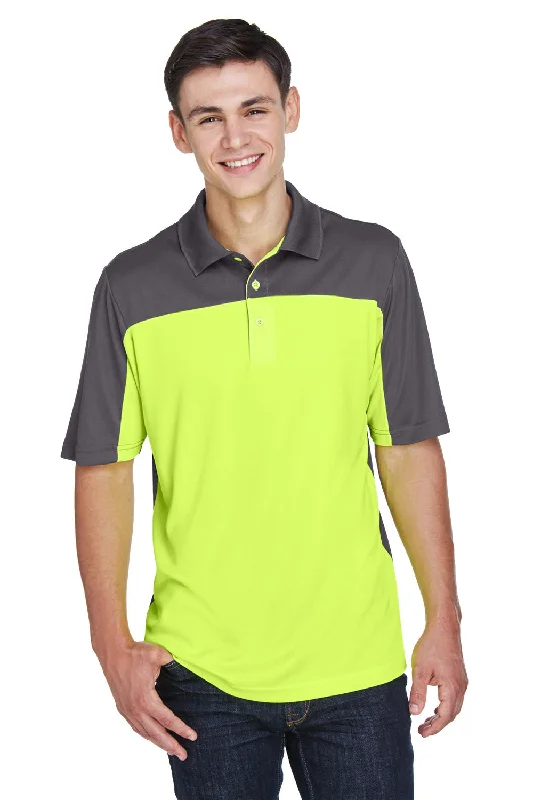 Core 365 Mens Balance Performance Moisture Wicking Short Sleeve Polo Shirt - Safety Yellow/Carbon Grey