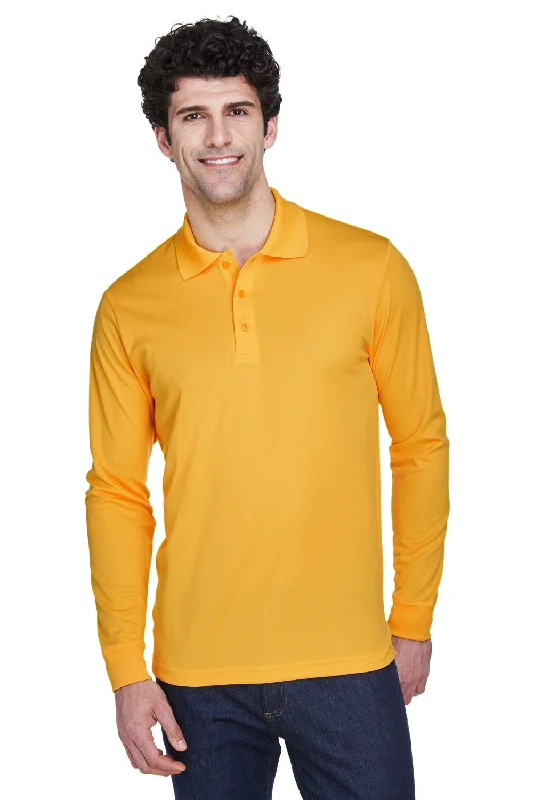 Core 365 Mens Pinnacle Performance Moisture Wicking Long Sleeve Polo Shirt - Campus Gold