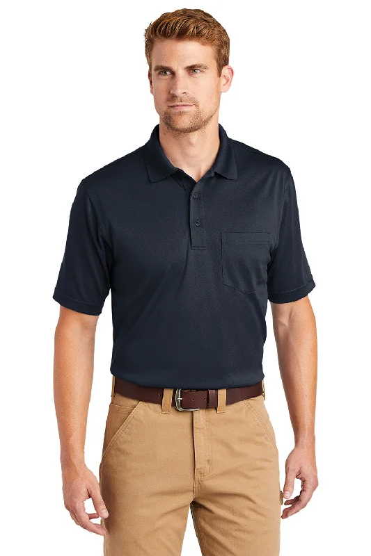 CornerStone Mens Select Moisture Wicking Short Sleeve Polo Shirt w/ Pocket - Dark Navy Blue