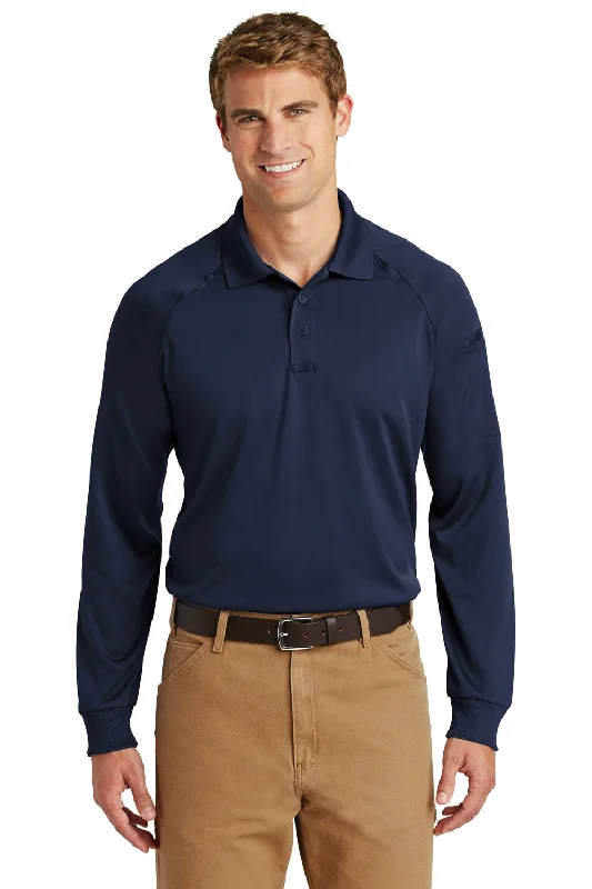 CornerStone Mens Select Tactical Moisture Wicking Long Sleeve Polo Shirt - Dark Navy Blue