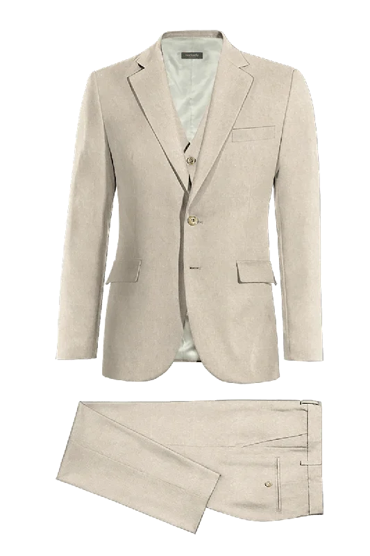 Cream White Slim fit 3 piece 2-Button Suit