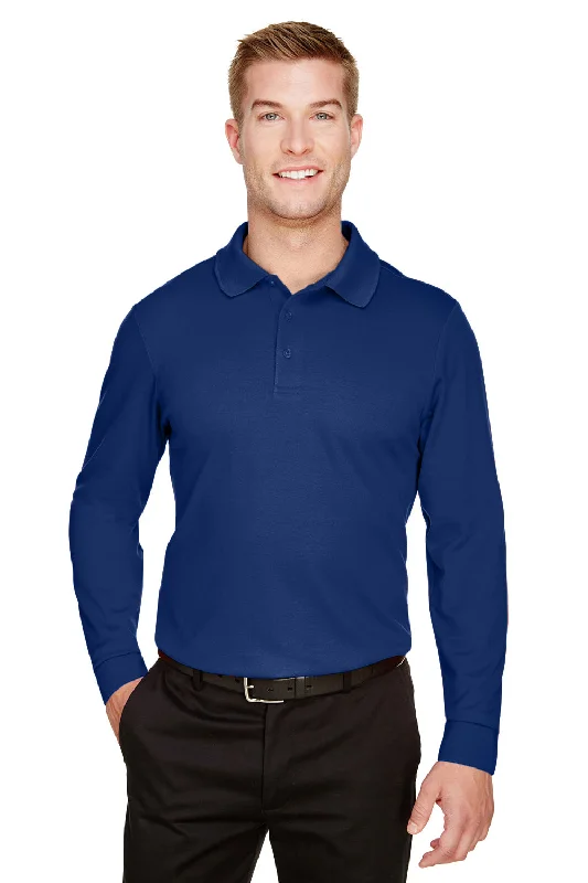 Devon & Jones Mens CrownLux Performance Moisture Wicking Long Sleeve Polo Shirt - True Royal Blue