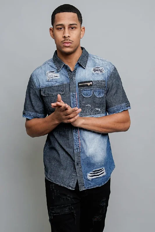 Distressed Denim Button Up Shirt