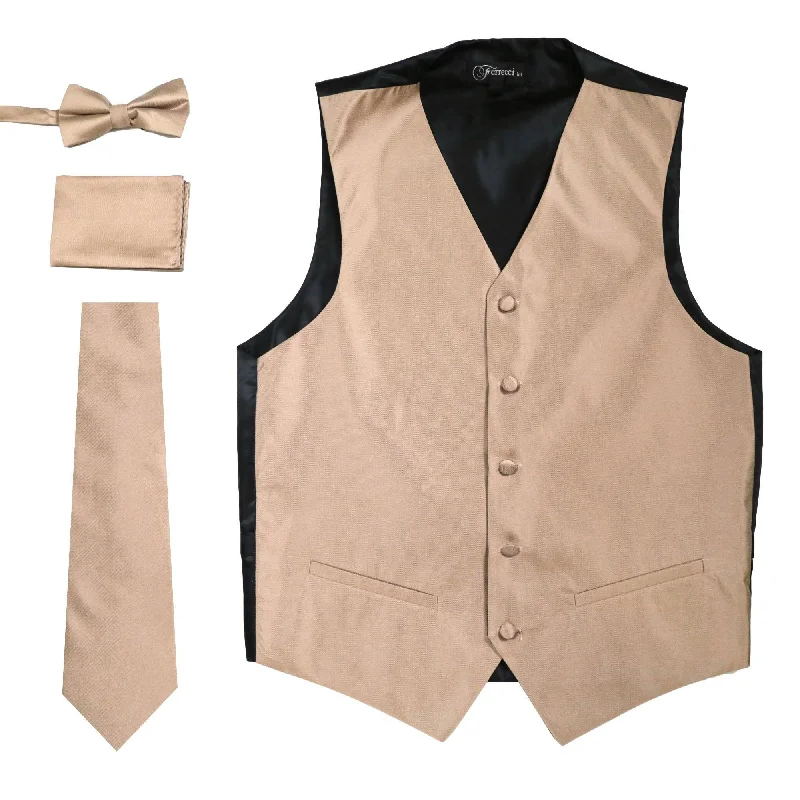 Ferrecci Mens Solid Beige Wedding Prom Grad Choir Band 4pc Vest Set