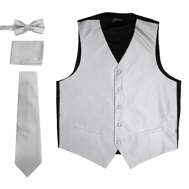 Ferrecci Mens Solid Grey Wedding Prom Grad Choir Band 4pc Vest Set