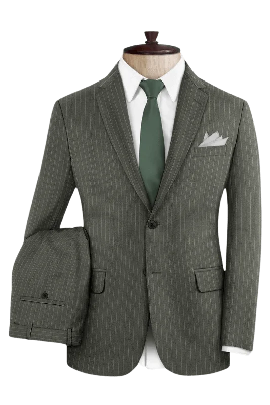 Green Pinstripe Wool Notch Lapel 3-Piece Suit