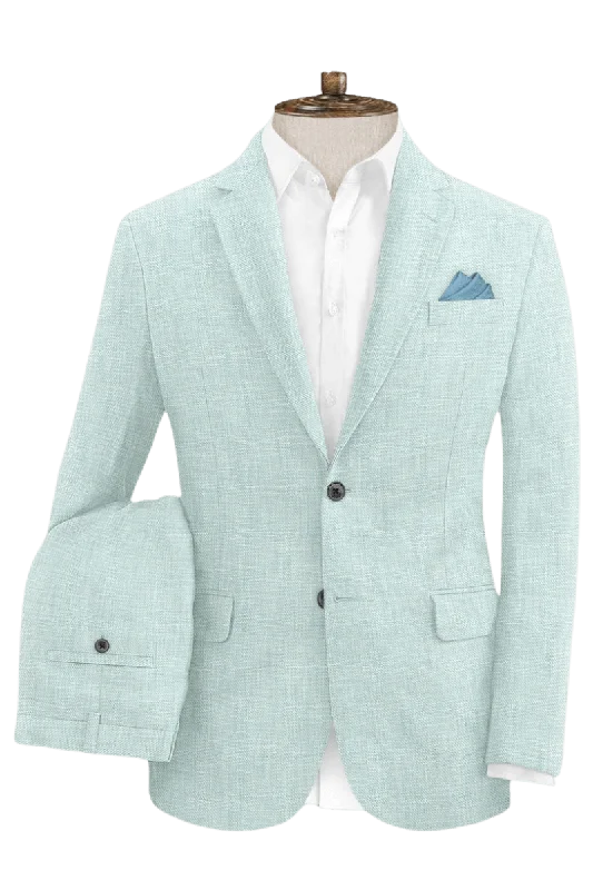 Green Solid 2-Button Linen Suit