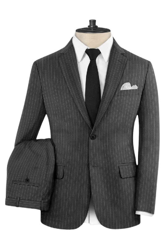 Grey Pinstripe Wool Notch Lapel Suit