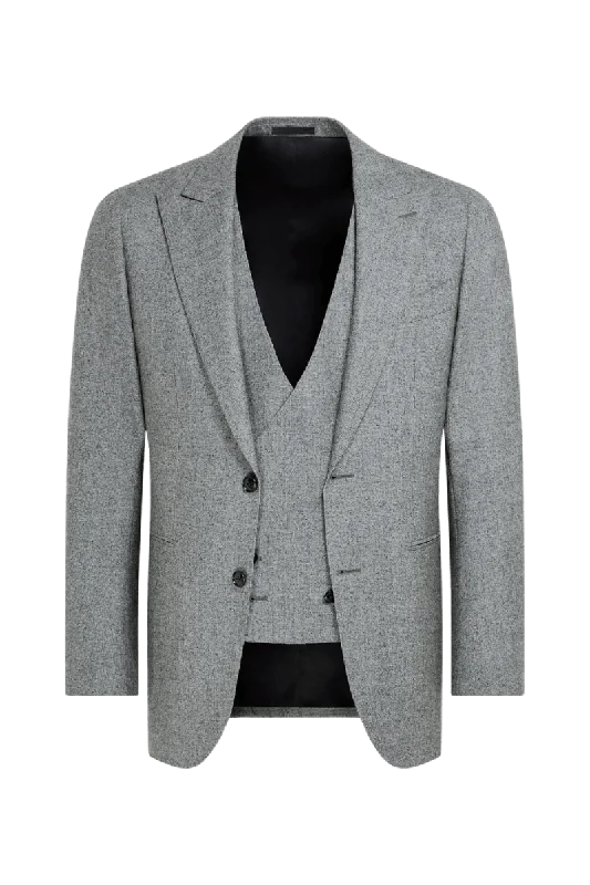 Grey Wool Single Breasted Peak Lapel 3-Piece Suit