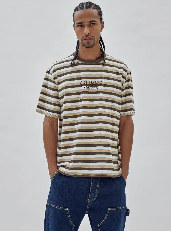 Guess Originals Eco Brown and White Striped T-Shirt