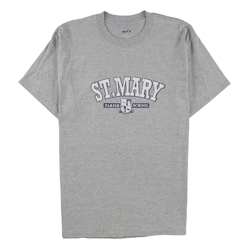 Hanes Mens St. Mary Parish School Graphic T-Shirt, Grey, Large