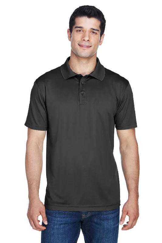 Harriton Mens Polytech Moisture Wicking Short Sleeve Polo Shirt - Black