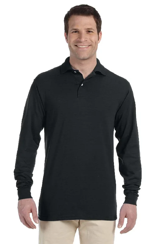 Jerzees Mens SpotShield Stain Resistant Long Sleeve Polo Shirt - Black