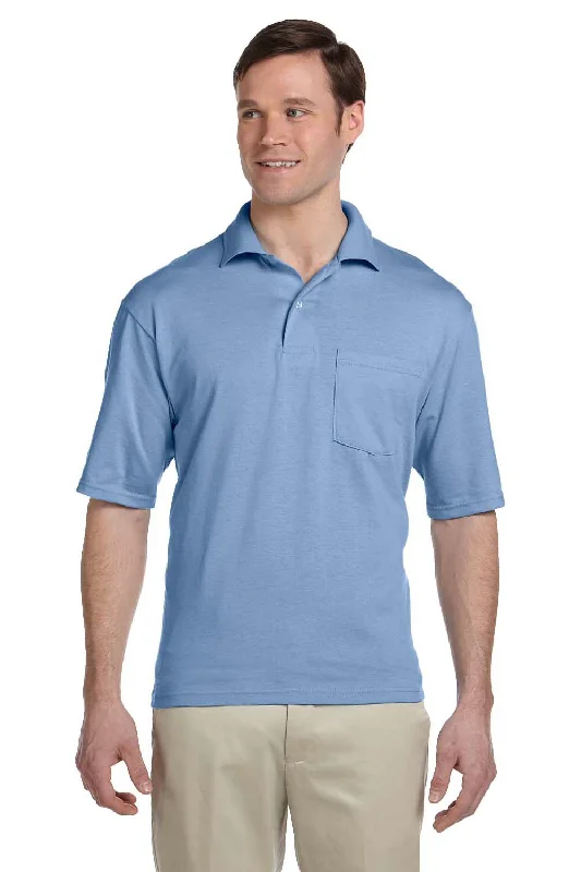 Jerzees Mens SpotShield Stain Resistant Short Sleeve Polo Shirt w/ Pocket - Light Blue