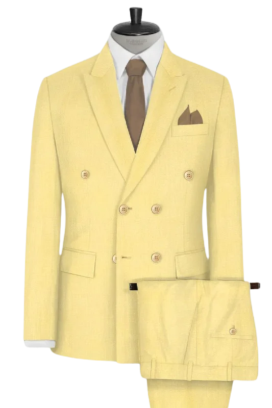 Light Yellow Slim fit 2 piece Double Breasted Suit