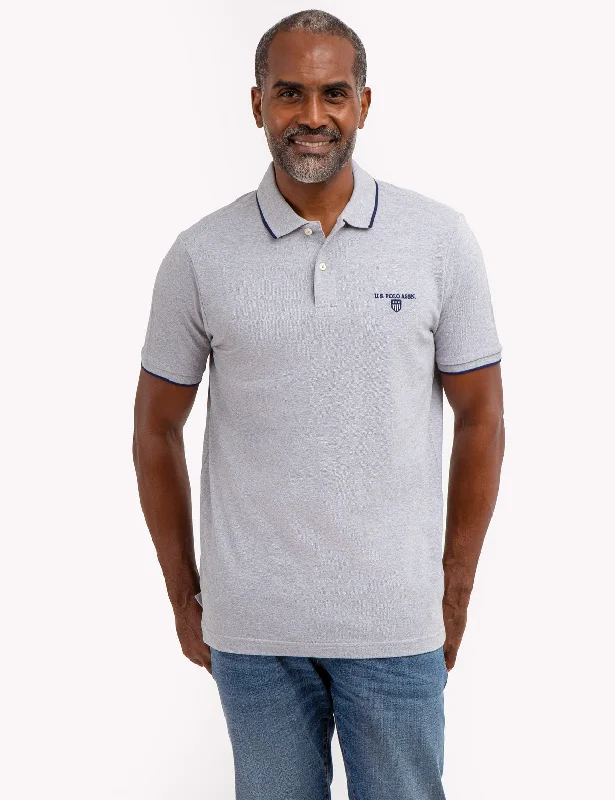 MARLED YARN POLO SHIRT WITH EMBROIDERED CREST