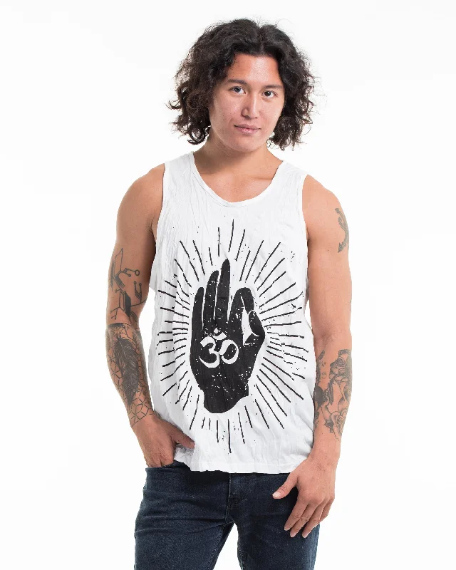 Mens Hand of Om Tank Top in White