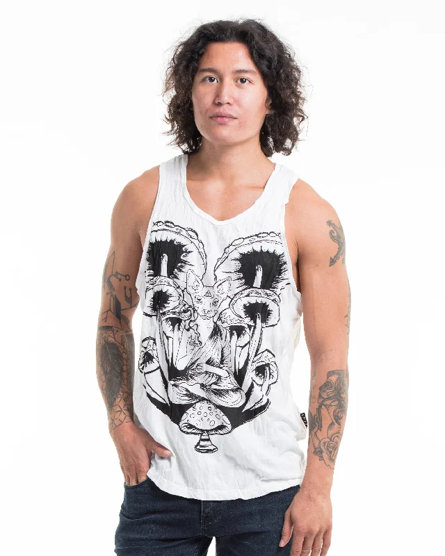 Mens Spiritual Shroom Cat Tank Top in White