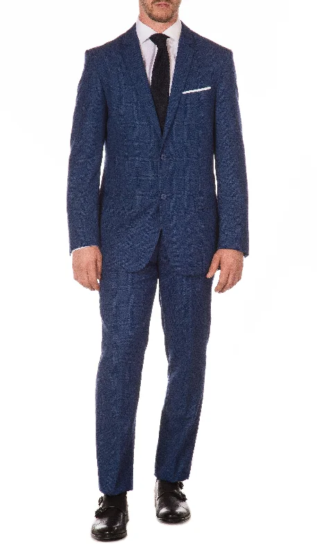 Morgan Slim Fit Blue Plaid 2 Piece Suit