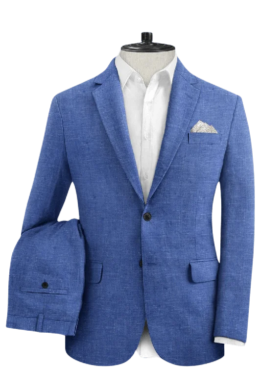 Navy Blue Solid 2-Button Linen Suit