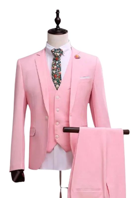 Pink Slim Fit 3-Piece 1 Button suit