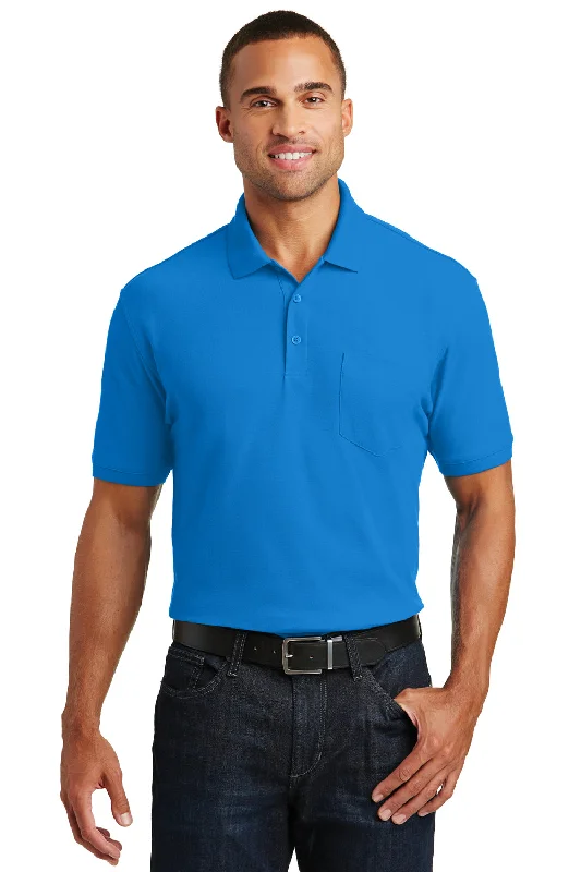 Port Authority Mens Core Classic Short Sleeve Polo Shirt w/ Pocket - Coastal Blue - Closeout