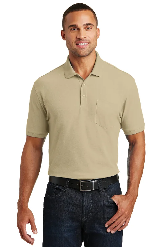 Port Authority Mens Core Classic Short Sleeve Polo Shirt w/ Pocket - Wheat - Closeout