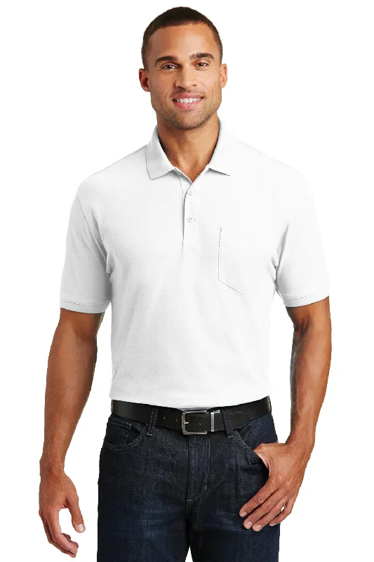 Port Authority Mens Core Classic Short Sleeve Polo Shirt w/ Pocket - White - Closeout