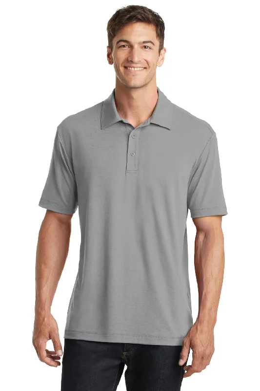 Port Authority Mens Cotton Touch Performance Moisture Wicking Short Sleeve Polo Shirt - Frost Grey