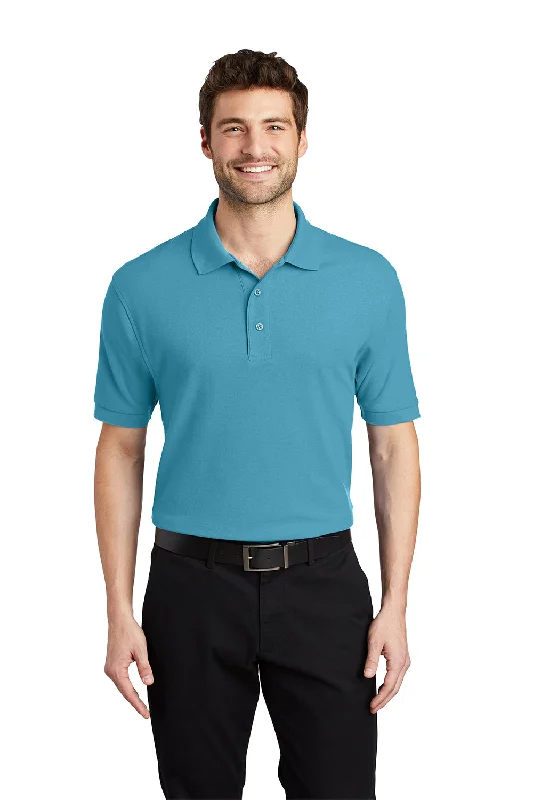 Port Authority Mens Silk Touch Wrinkle Resistant Short Sleeve Polo Shirt - Maui Blue