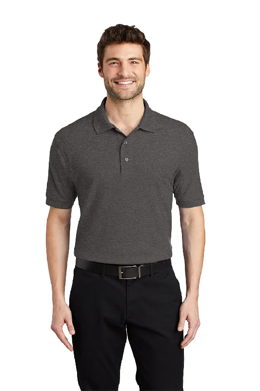 Port Authority Mens Silk Touch Wrinkle Resistant Short Sleeve Polo Shirt - Heather Charcoal Grey