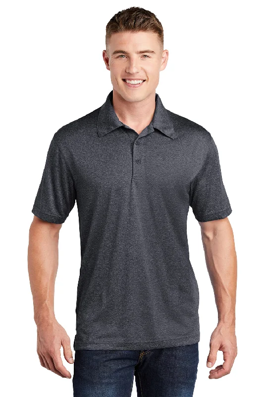 Sport-Tek Mens Heather Contender Moisture Wicking Short Sleeve Polo Shirt - Heather Graphite Grey