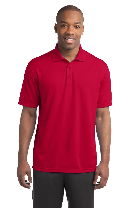 Sport-Tek Mens Micro-Mesh Moisture Wicking Short Sleeve Polo Shirt - True Red