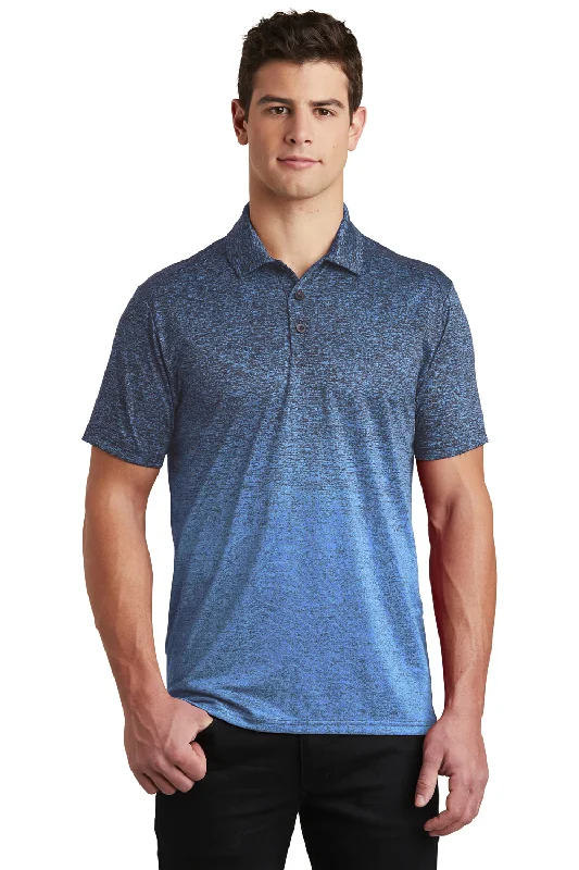 Sport-Tek Mens Ombre Heather Moisture Wicking Short Sleeve Polo Shirt - Carolina Blue/True Navy Blue