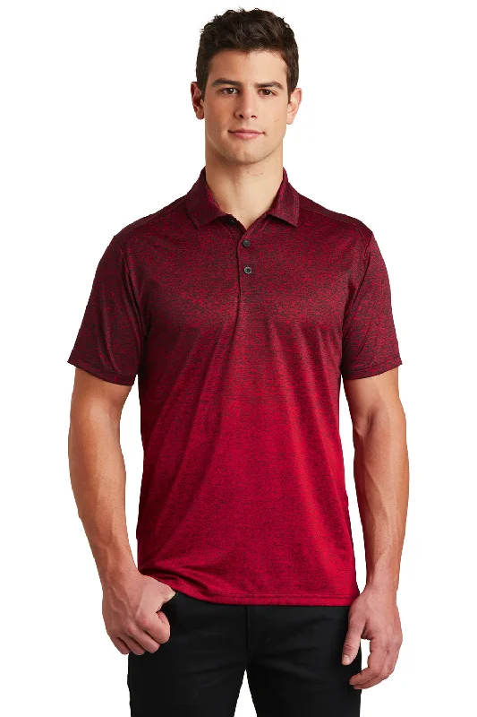 Sport-Tek Mens Ombre Heather Moisture Wicking Short Sleeve Polo Shirt - Deep Red/Black