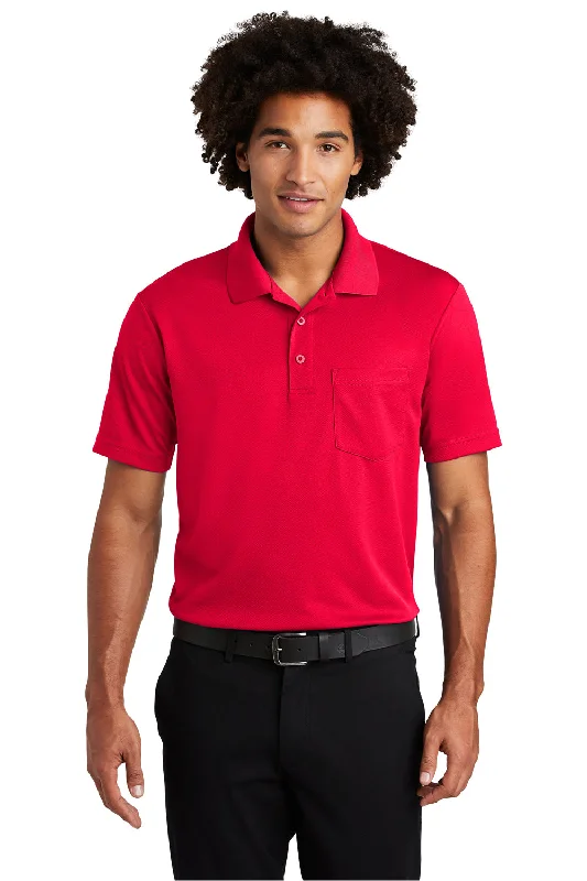 Sport-Tek Mens RacerMesh Moisture Wicking Short Sleeve Polo Shirt w/ Pocket - True Red