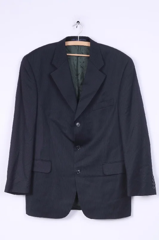 Stylemaster Mens 52 XL Blazer Single Breasted Striped Navy Wool