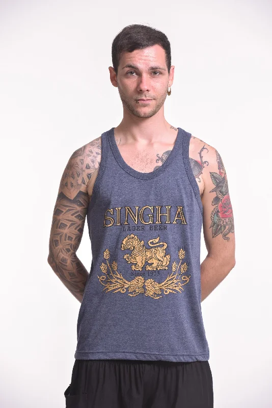 Vintage Style Singha Beer Tank Top in Denim Blue