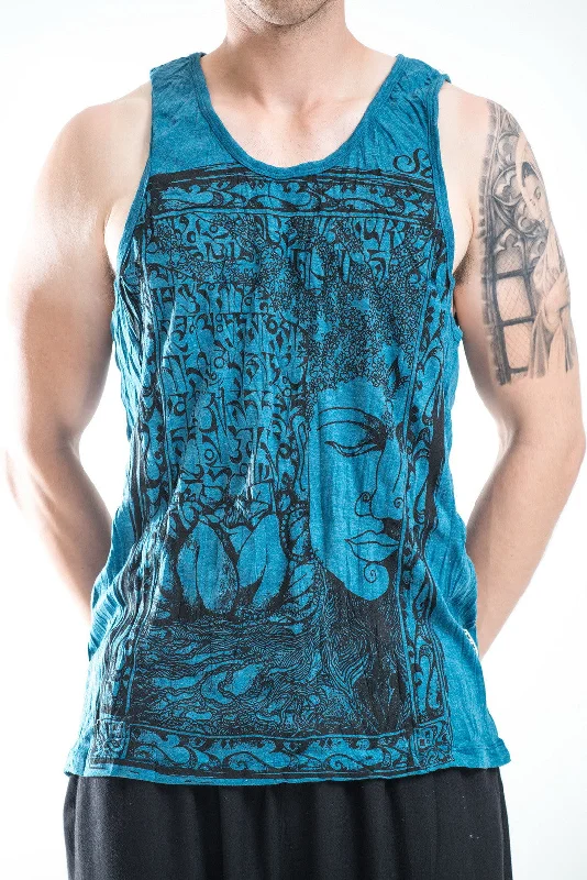 Mens Buddha Sanskrit Tank Top in Denim Blue