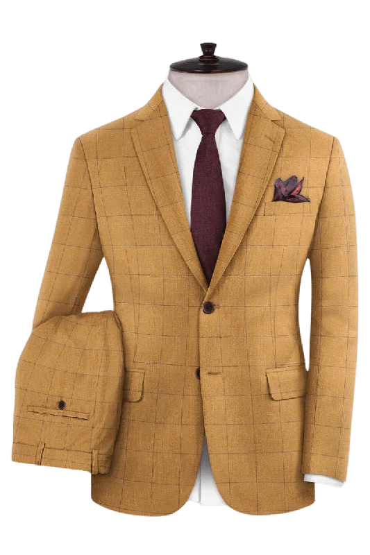 Tan Plaid 2-Button Wool 3-Piece Suit