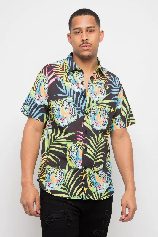 Tropical Floral Tiger Button Up