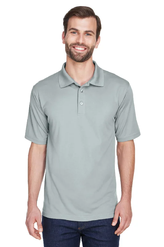 UltraClub Mens Cool & Dry Moisture Wicking Short Sleeve Polo Shirt - Silver Grey