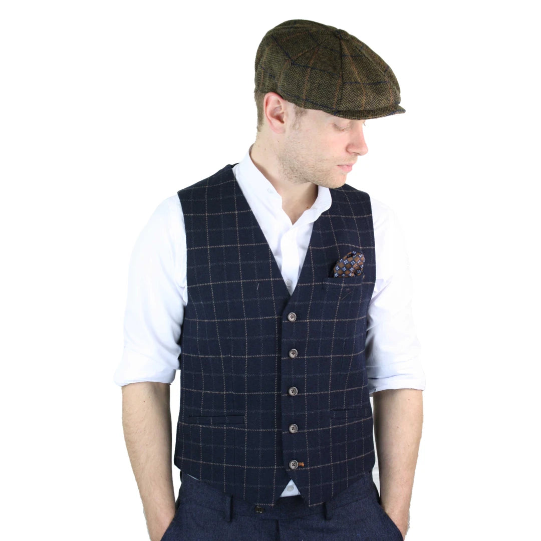 Men's Tweed Check Blinders Waistcoat Gilet Classic Herringbone